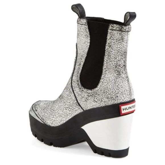 Hunter White Crackle Platform Wedge Chelsea Boot- Size 9 - Picture 1 of 14